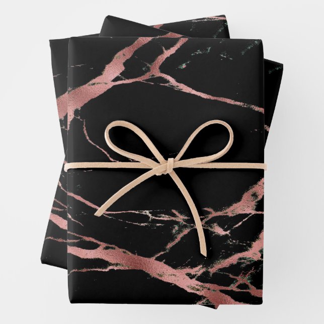 Luxuriöses rosa schwarzes Marmor Geschenkpapier Set (Beispiel)