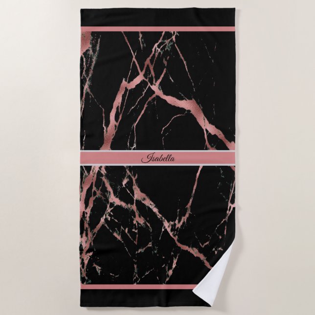 Luxuriöses rosa schwarzes Marmor Strandtuch (Vorderseite)