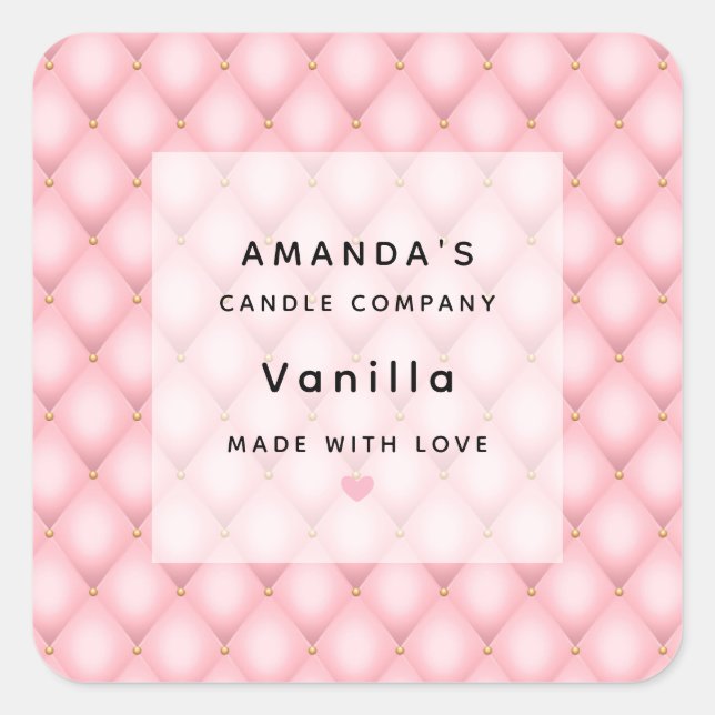 Luxuriöses rosa Tufed Diamond Muster Kerzengeschäf Quadratischer Aufkleber (Vorderseite)