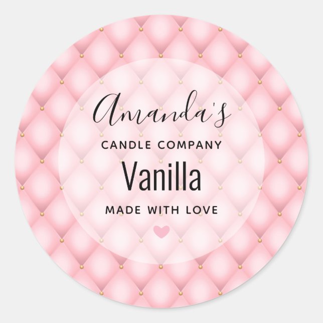 Luxuriöses rosa Tufed Diamond Muster Kerzengeschäf Runder Aufkleber (Vorderseite)