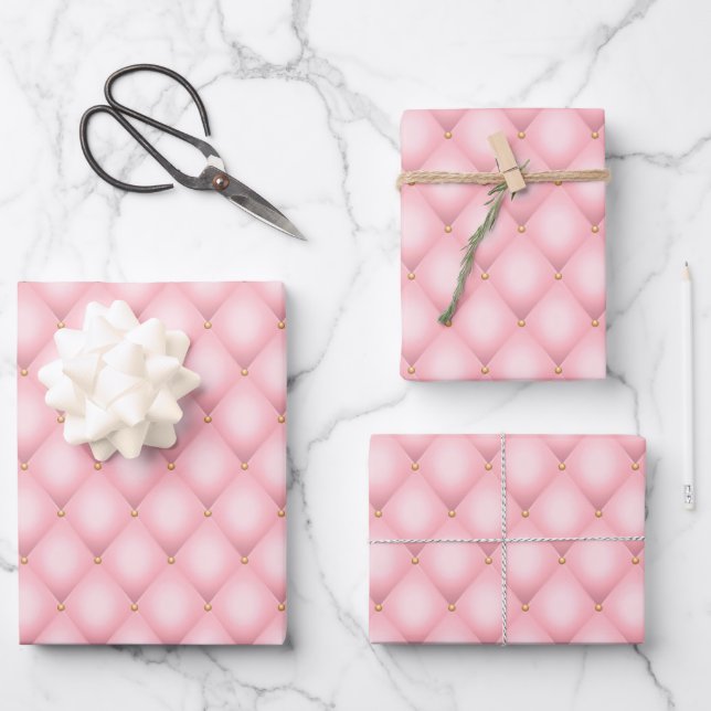 Luxuriöses rosa Tuflith Diamond Muster Geschenkpapier Set (Vorderseite)