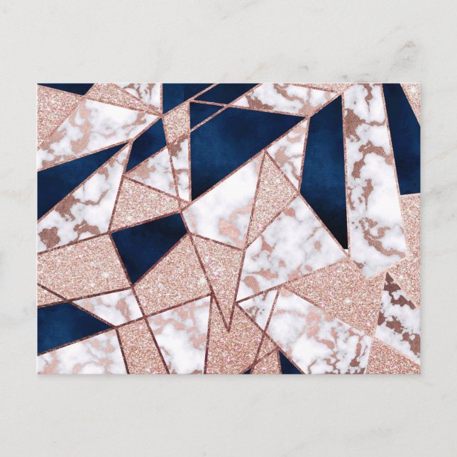Luxuriöses Rose Gold Glitzer Geometrisches Marmor Postkarte (Vorderseite)
