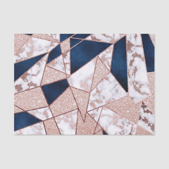 Luxuriöses Rose Gold Glitzer Geometrisches Marmor Seidenpapier (Vorderseite)
