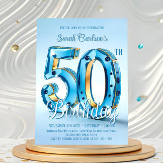 Luxuriöses Sapphire und Gold 50. Geburtstag Einladung