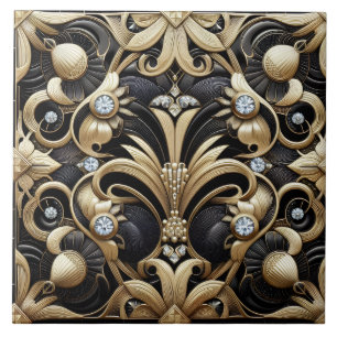 Luxuriöses Schwarz & Gold Art Deco Keramikfliese
