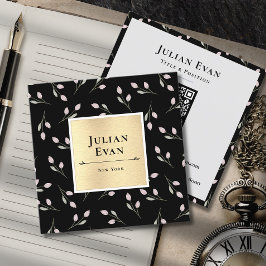 Luxuriöses Schwarz-Gold-Blume-Muster Quadratische Visitenkarte