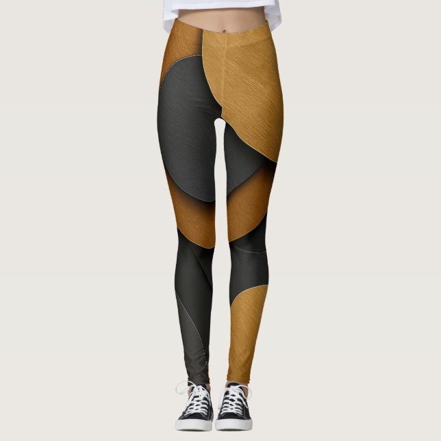 Luxuriöses Schwarz-Gold-geometrisches Abstract-Des Leggings (Vorderseite)