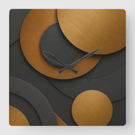 Luxuriöses Schwarz-Gold-geometrisches Abstract-Des Quadratische Wanduhr