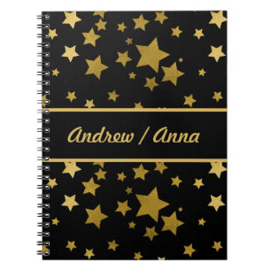 Luxuriöses Schwarz & Gold Star Personalisiert Notizblock