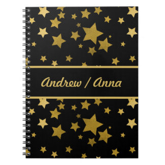 Luxuriöses Schwarz & Gold Star Personalisiert Notizblock