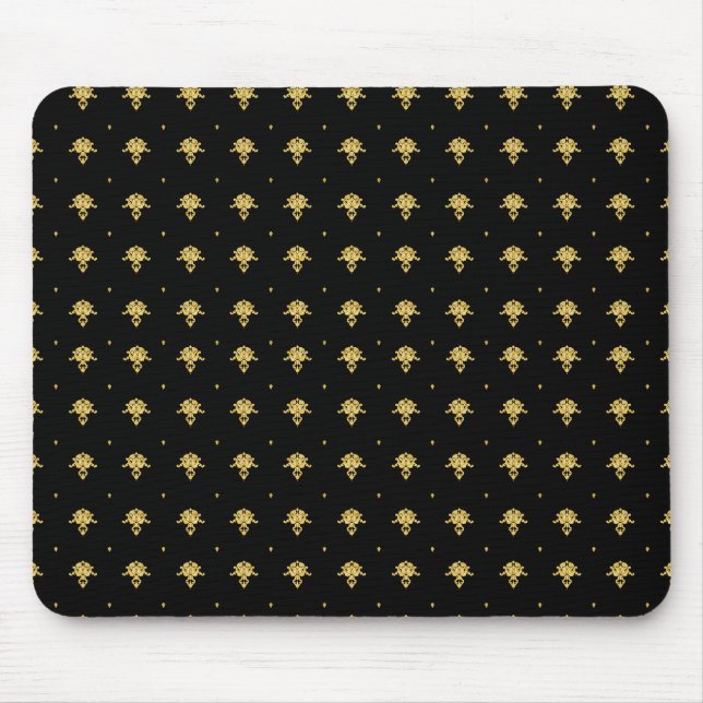 Luxuriöses Schwarz-Gold-Vintag-Damaskus-Muster Mousepad (Vorne)