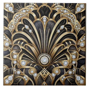 Luxuriöses schwarz-goldenes Art Deco Keramikfliese