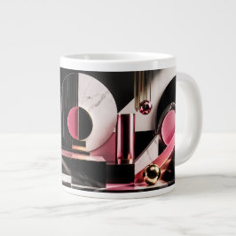 Luxuriöses Schwarz-Rosa-Marmor-Geometrie-Design Jumbo-Tasse