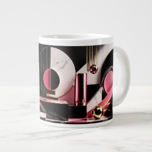 Luxuriöses Schwarz-Rosa-Marmor-Geometrie-Design Jumbo-Tasse