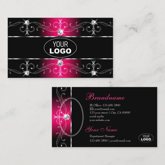 Luxuriöses Schwarz-Rosa-Verziert-Borders-Logo und  Visitenkarte (Vorne/Hinten)