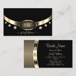 Luxuriöses Schwarz und Gold mit Monogram Diamonds Visitenkarte