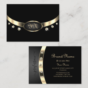 Luxuriöses Schwarz und Gold mit Monogram Diamonds Visitenkarte