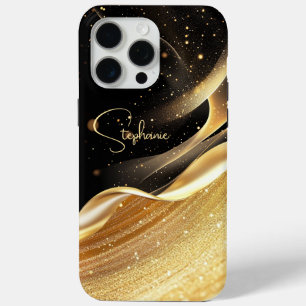 Luxuriöses schwarzes Base & goldenes Perlname iPho Case-Mate iPhone Hülle