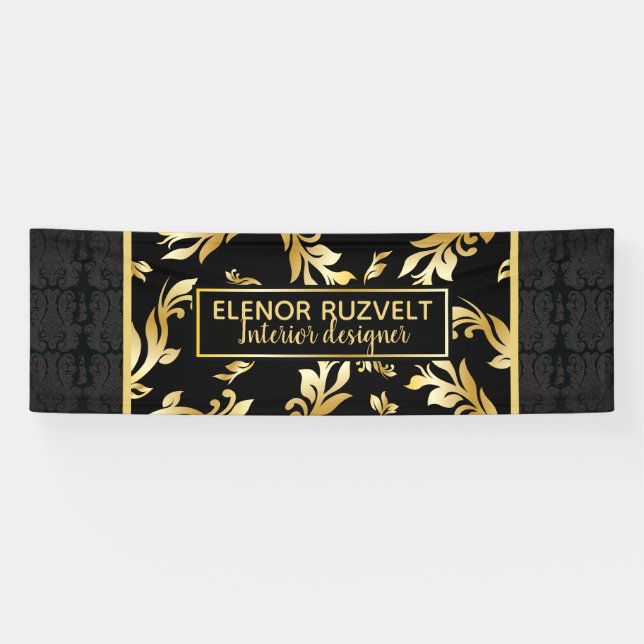 Luxuriöses schwarzes Gold mit floralen eleganten D Banner (Horizontal)