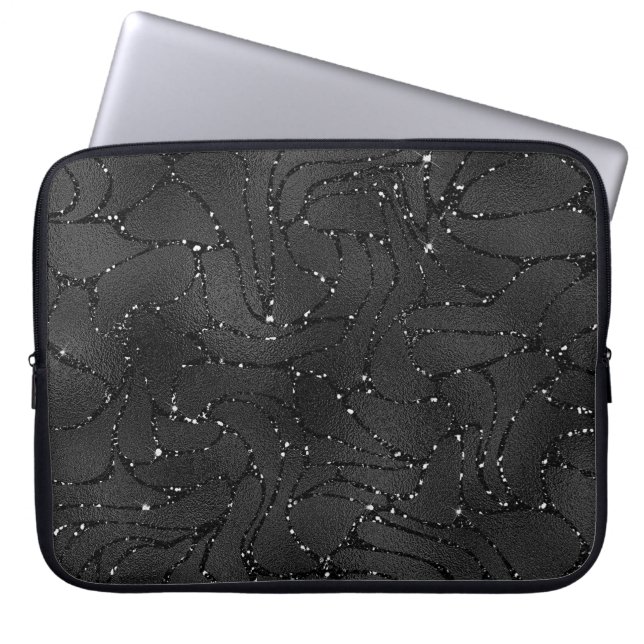 Luxuriöses schwarzes Hintergrundmuster mit Glitzer Laptopschutzhülle (Vorderseite)