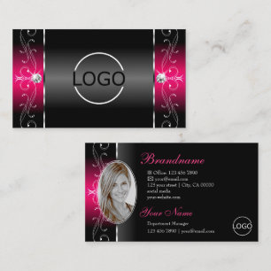 Luxuriöses schwarzes rosa gewundenes Juwelen-Logo Visitenkarte