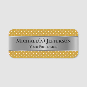 Luxuriöses Silber und moderne Mustard Gelb Polka D Namensschild