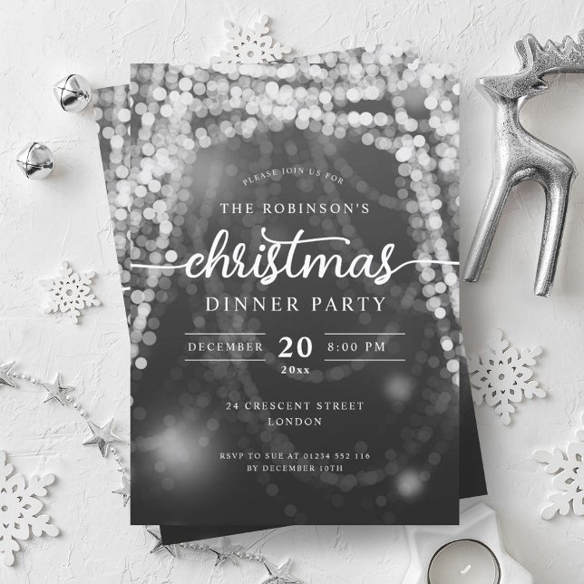 Luxuriöses Silver Winter Lights Weihnachts-Party Einladung (Luxurious Silver Winter Lights Christmas Party Invitation)
