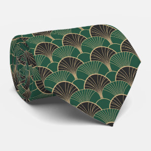 Luxuriöses Smaragdgrün und Gold, Art Deco Geometri Krawatte