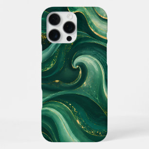 Luxuriöses Smaragdgrün und Gold Liquid Marble iPhone 16 Pro Max Hülle