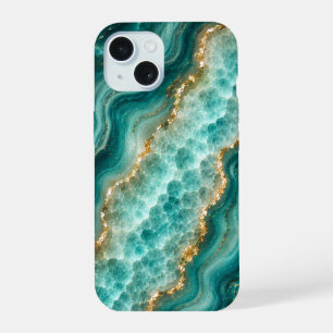 Luxuriöses Türkis-Achat-Marmor mit Goldadern iPhone 15 Hülle