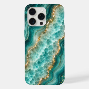 Luxuriöses Türkis-Achat-Marmor mit Goldadern iPhone 15 Pro Max Hülle