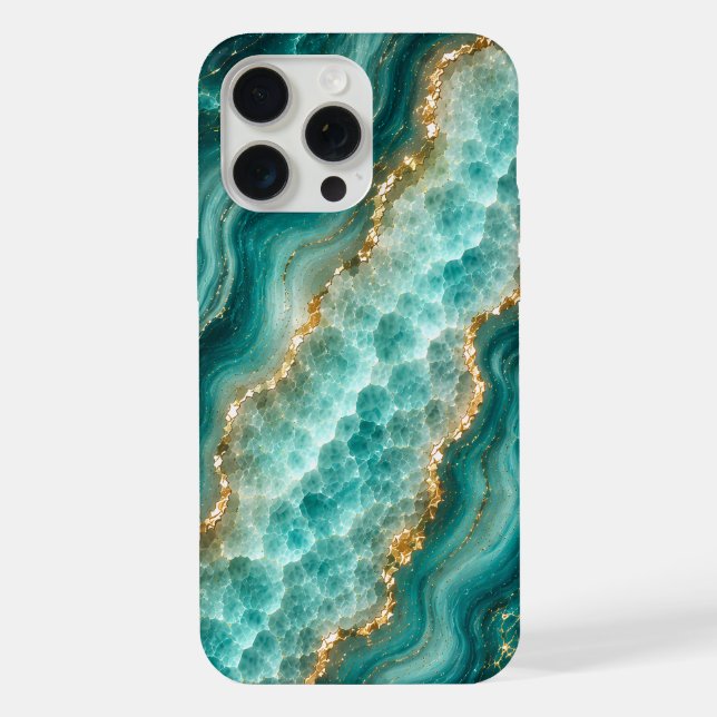 Luxuriöses Türkis-Achat-Marmor mit Goldadern iPhone Hülle (Rückseite)