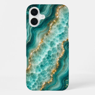 Luxuriöses Türkis-Achat-Marmor mit Goldadern iPhone 16 Plus Hülle