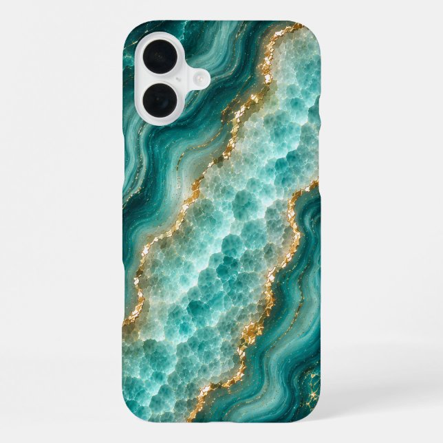 Luxuriöses Türkis-Achat-Marmor mit Goldadern iPhone Hülle (Rückseite)