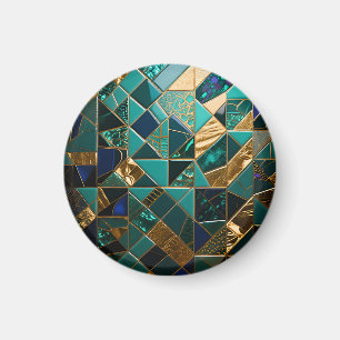 Luxuriöses Türkis Gold Geometrisches Mosaikmuster Magnet