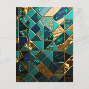 Luxuriöses Türkis-Gold-Geometrisches Mosaikmuster Postkarte
