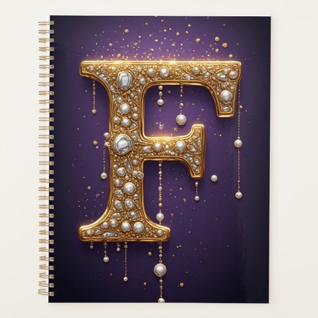 Luxuriöses, verziertes Buchstabe F Monogramm in Ju Planer (Vorderseite)