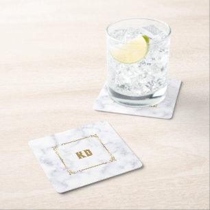 Luxuriöses Vintages Goldrahmen aus weißem und grau Rechteckiger Pappuntersetzer