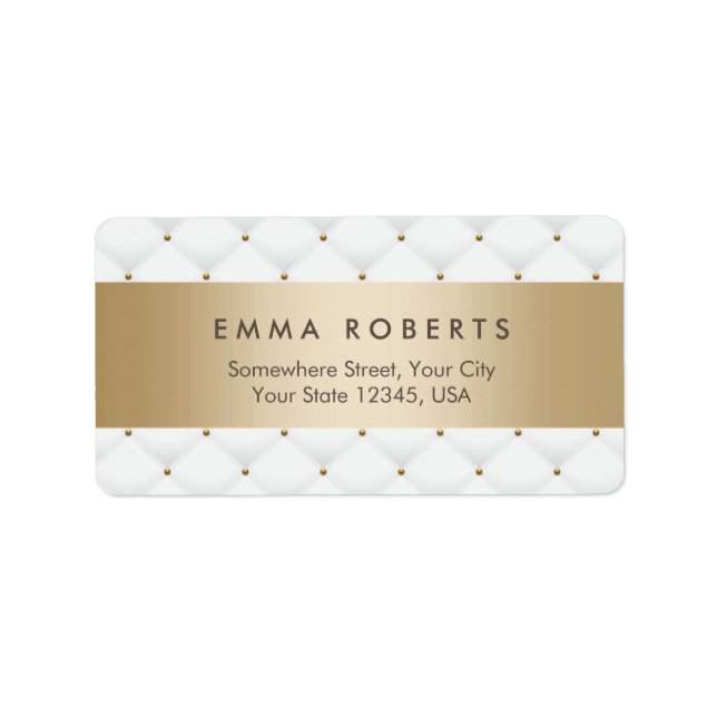 Luxuriöses weißes Diamantmuster Modernes Gold gest Adressaufkleber (Vorne)