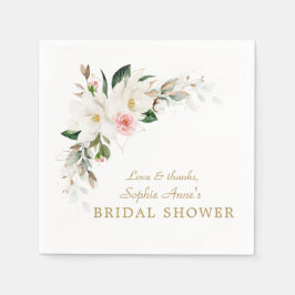 Luxuriöses Weißes Magnolia Rosa Brautparty Serviette