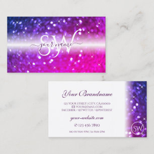 Luxuriöses Weißrosa Lila Sparkle Glitzer Monogram Visitenkarte
