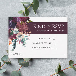 Luxuriöses Wine Elegant Floral Wedding RSVP