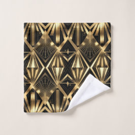 Luxurious Art Deco Geometric Gold and Black Badhandtuch Set