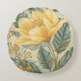 Luxurious, Beautiful Yellow Lemon Flower Pattern Rundes Kissen