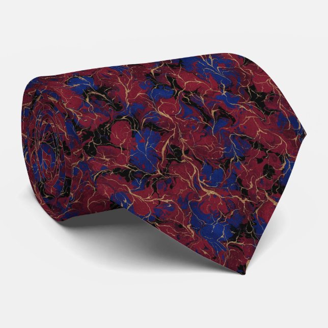 Luxurious Crimson Red and Royal Blue Venetian Krawatte (Gerollt)