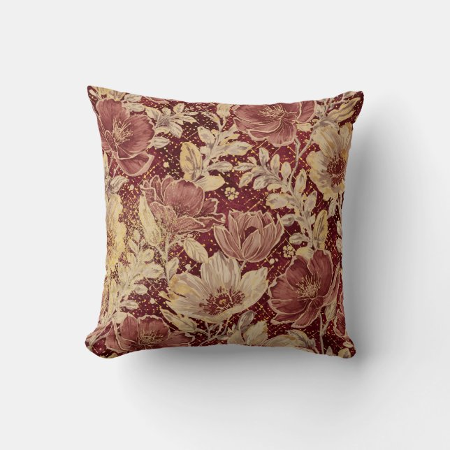 Luxurious Flowers,Gold Maroon, Elegant Beautiful Kissen (Vorderseite)
