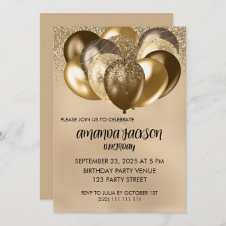 Luxurious Gold Balloons General Birthday Invite Einladung