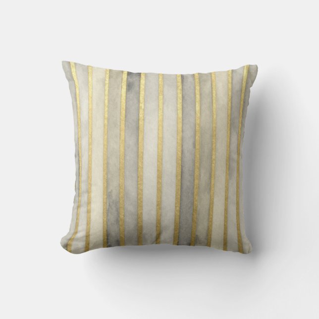 Luxurious, Gold Beigi Grey Stripes,Elegant, Modern Kissen (Vorderseite)