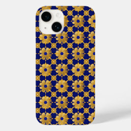 Luxurious Gold Floral Pattern, Royal Blue  Elegant Case-Mate iPhone 14 Hülle