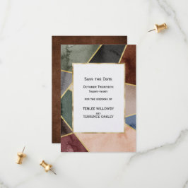 Luxurious Gold Geometric Blue Green Brown Wedding Save The Date